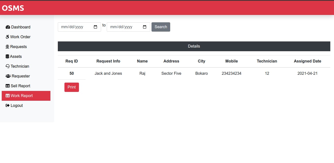 Online service management system (OSMS)