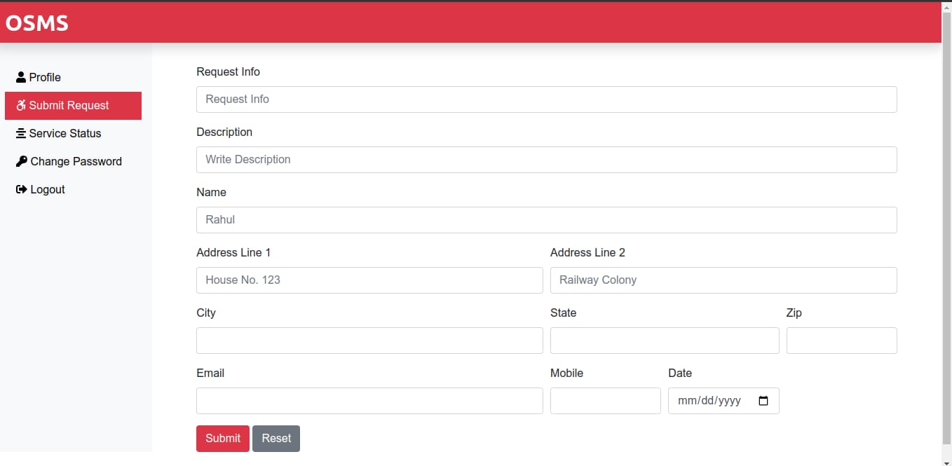 Online service management system (OSMS)
