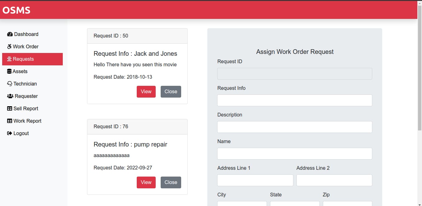Online service management system (OSMS)